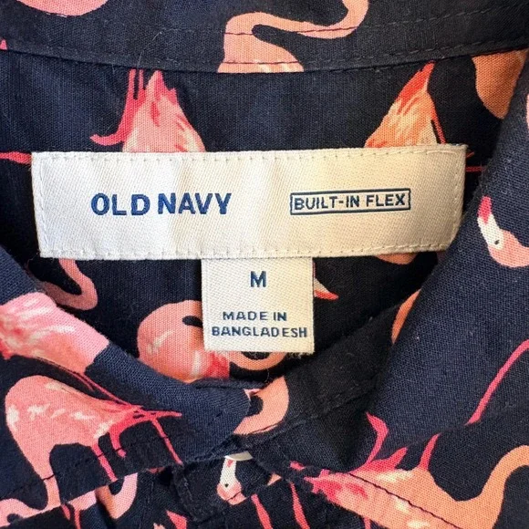 Old Navy Men All Over Print Flamingo Short Sleeve Perfect Fit Built Flex Shirt M - Picture 4 of 9